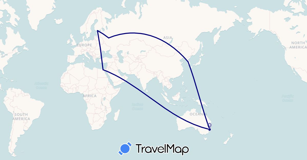 TravelMap itinerary: driving in Australia, Egypt, Finland, South Korea, Russia (Africa, Asia, Europe, Oceania)